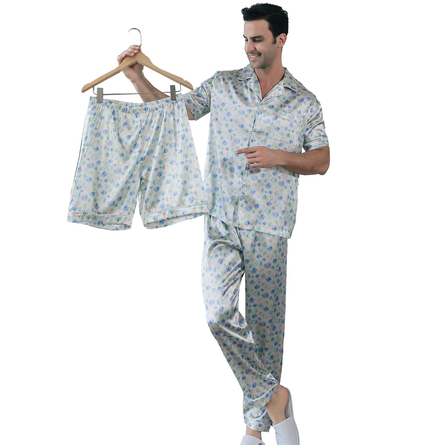 Men's Satin Pajama Set 3 Pieces Classic Sleepwear-KJ6017-M