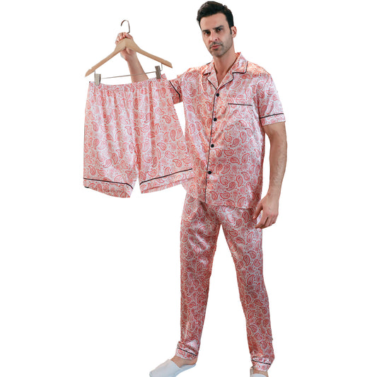 Men's Silk Pajama Set 3 Pieces Loungewear-KJ6053-M