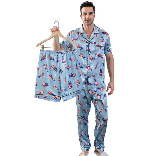 Men's Silk Pajama Set 3 Pieces Loungewear-KJ6048-M