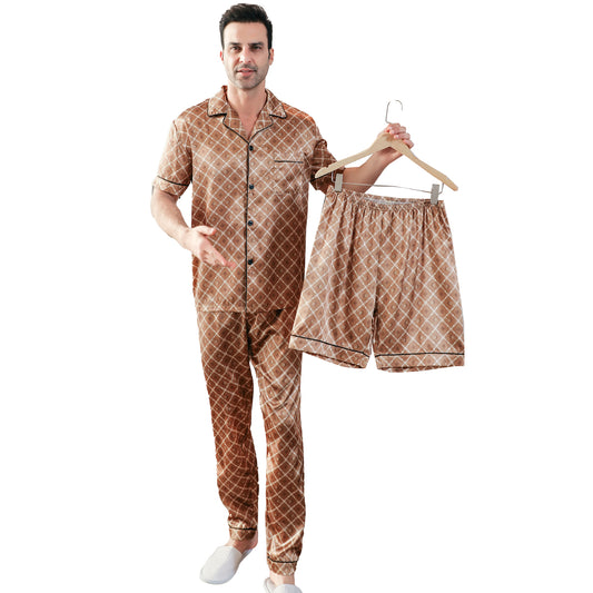 Men's Silk Pajama Set 3 Pieces Loungewear-KJ6046-M