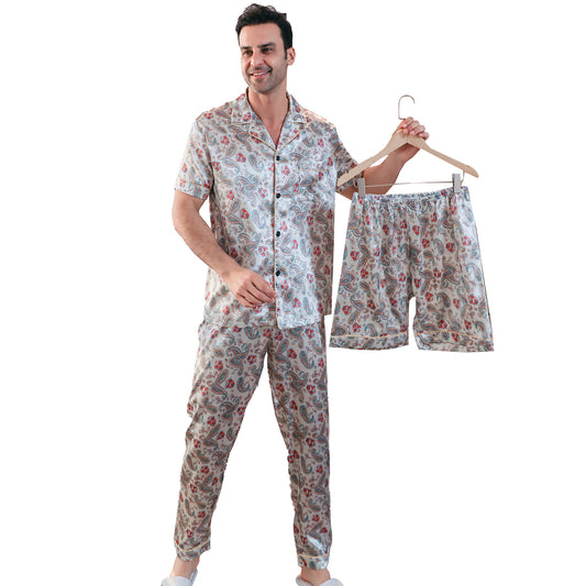 Men's Silk Pajama Set 3 Pieces Loungewear-KJ6052-M