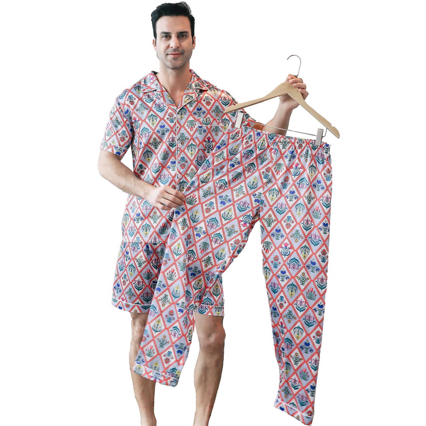 Men's Satin Pajama Set 3 Pieces Classic Sleepwear-KJ6015-M