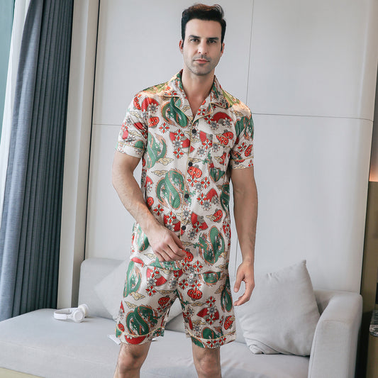 Mens Silky Pajamas Set Short Top & short pants Nightwear-KJ4010-M