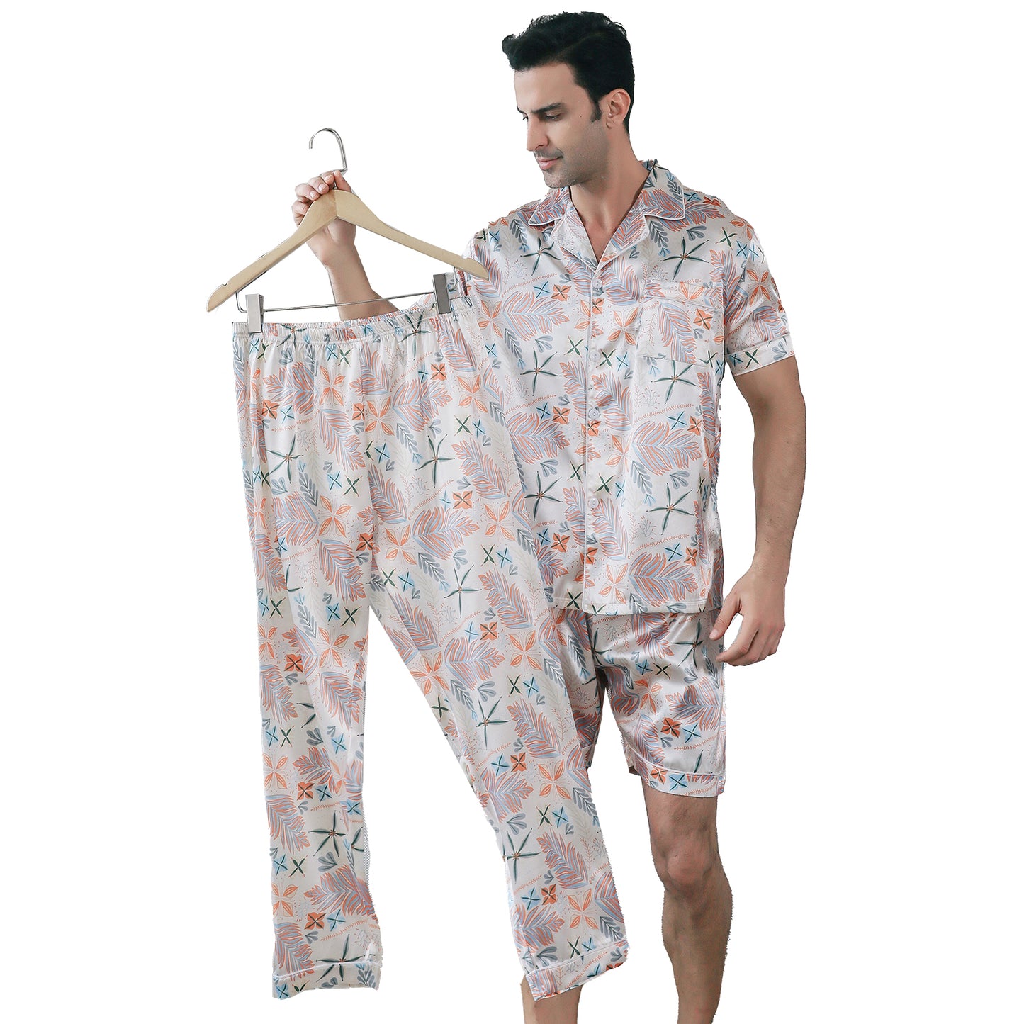 Mens Pajama Set 3 Pieces multicolor Loungewear-KJ6022-M