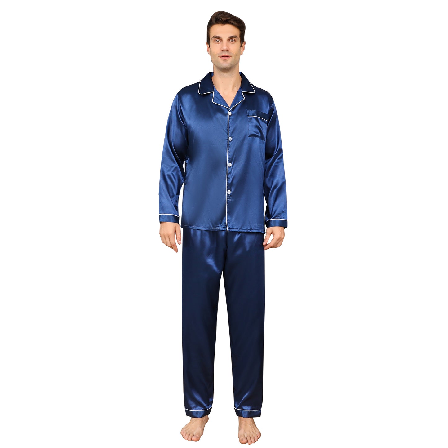 ShuiGod-Men’s Silky Satin Pajamas Set