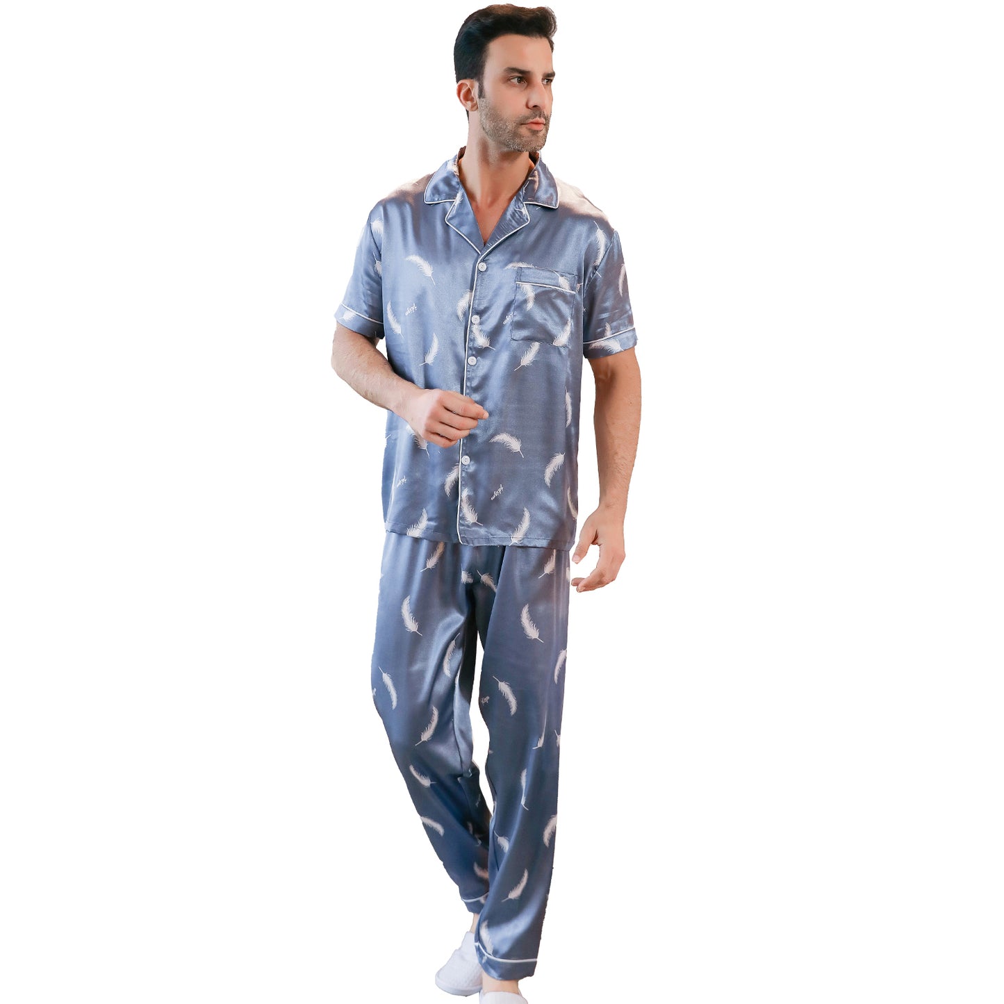 Mens Silky Pajamas Set 3 Pieces Nightwear-KJ6001-M