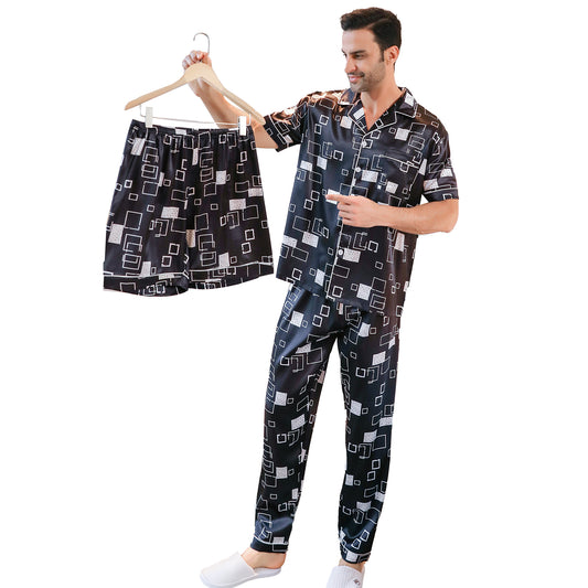 Mens Silky Pajamas Set 3 Pieces Nightwear-KJ6003-M