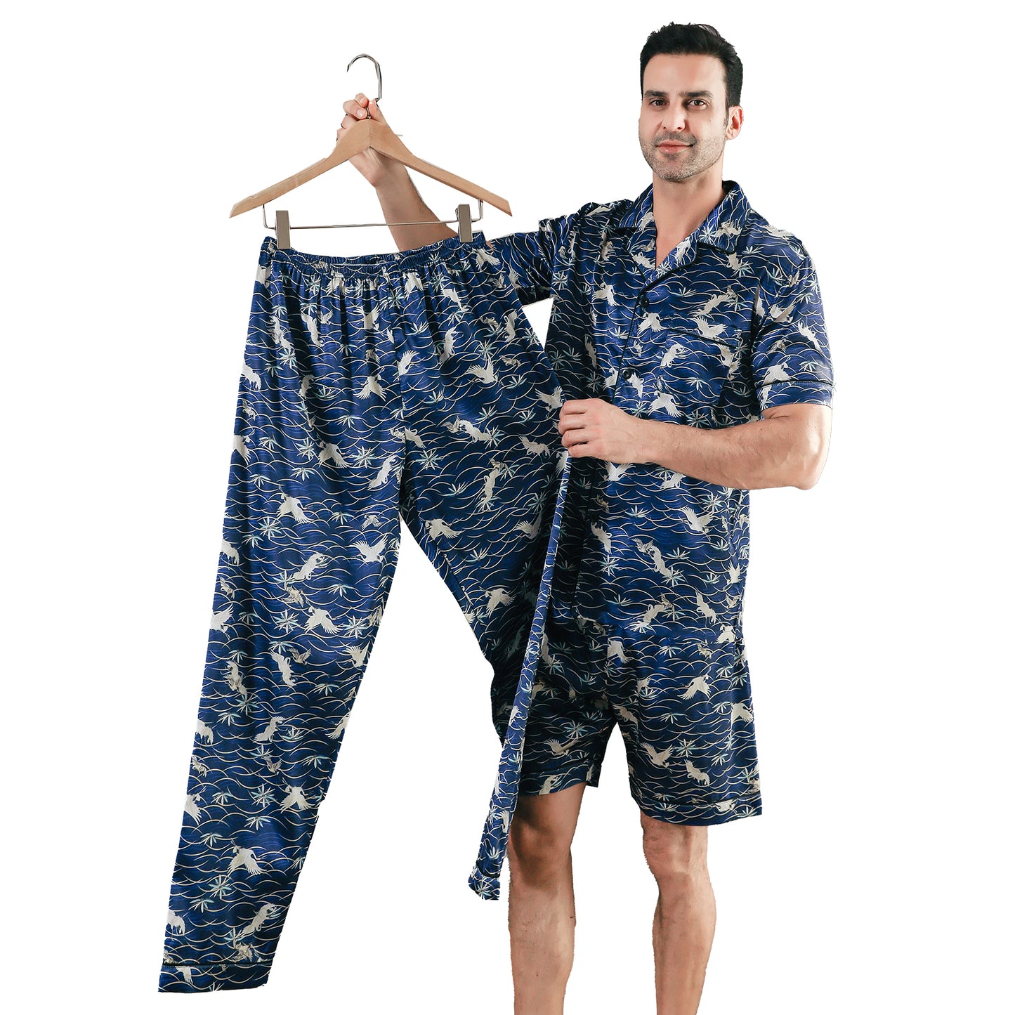 Men's Silk Pajama Set 3 Pieces Loungewear-KJ6045-M