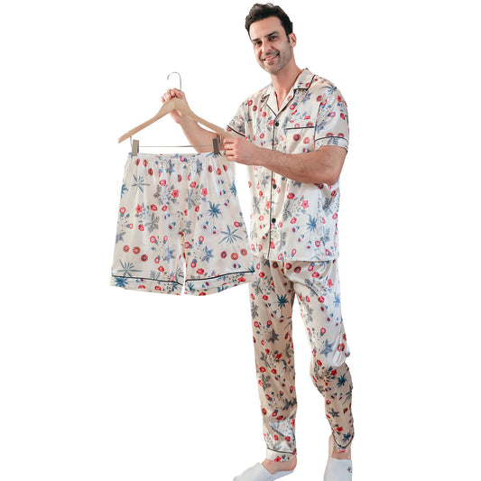 Men's Silk Pajama Set 3 Pieces Loungewear-KJ6051-M