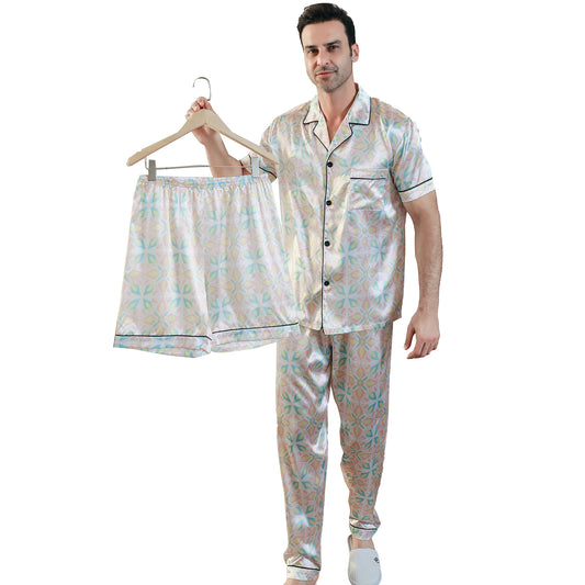 Men's Silk Pajama Set 3 Pieces Loungewear-KJ6050-M