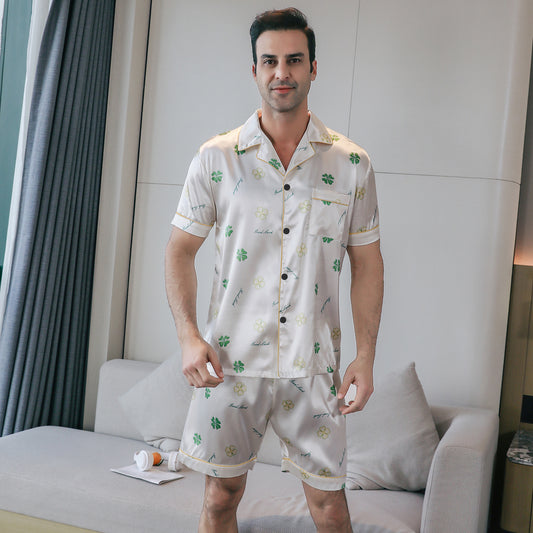 Mens Silky Pajamas Set Short Top & short pants Nightwear-KJ4006-M