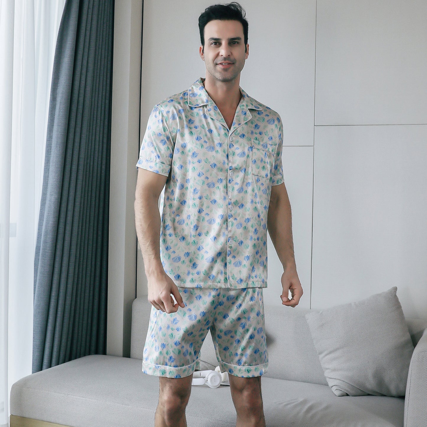 Men's Satin Pajama Set 3 Pieces Classic Sleepwear-KJ6017-M