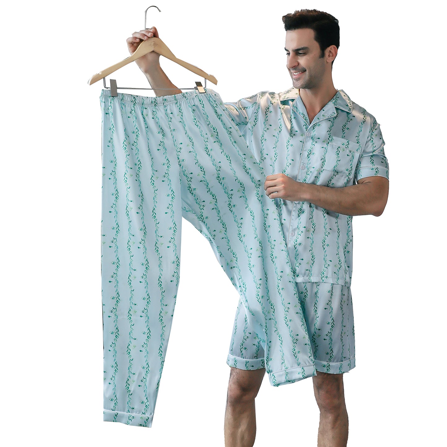 Men's Satin Pajama Set 3 Pieces Classic Sleepwear-KJ6012-M