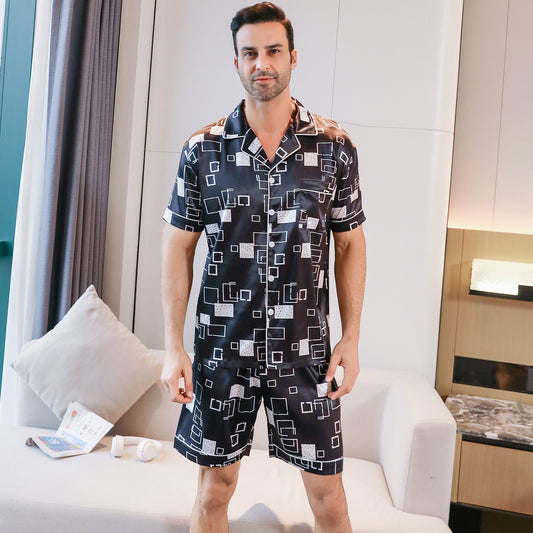 Mens Silky Pajamas Set Short Top & short pants Nightwear-KJ4003-M