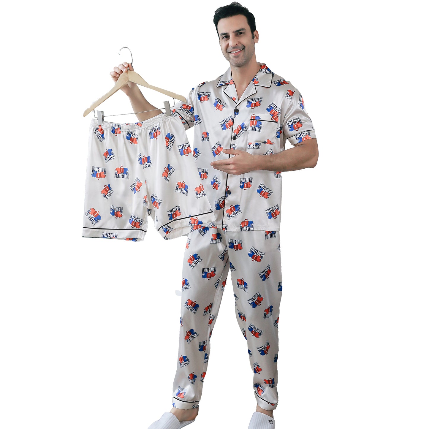 Men's Satin Pajama Set 3 Pieces Classic Sleepwear-KJ6019-M