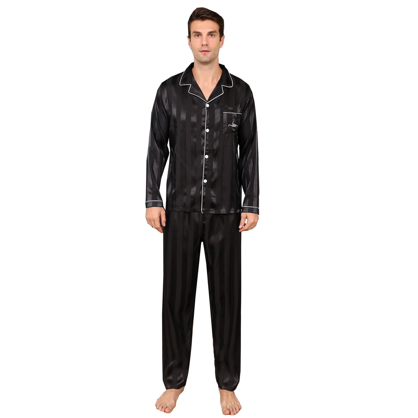 ShuiGod-Men’s Silky Satin Pajamas Set