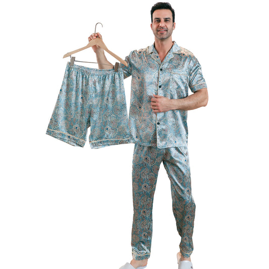 Men's Silk Pajama Set 3 Pieces Loungewear-KJ6054-M