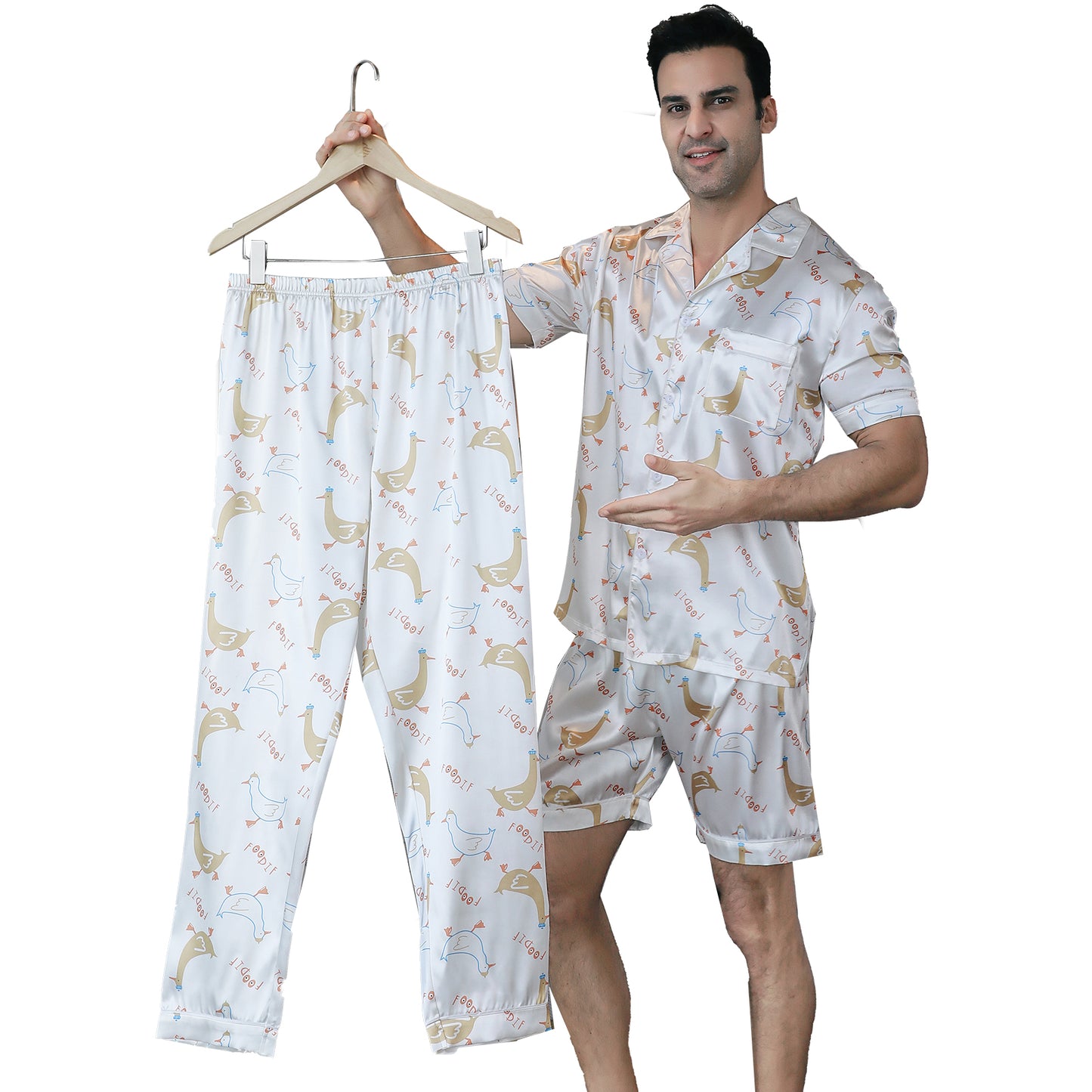 Men's Satin Pajama Set 3 Pieces Classic Sleepwear-KJ6016-M