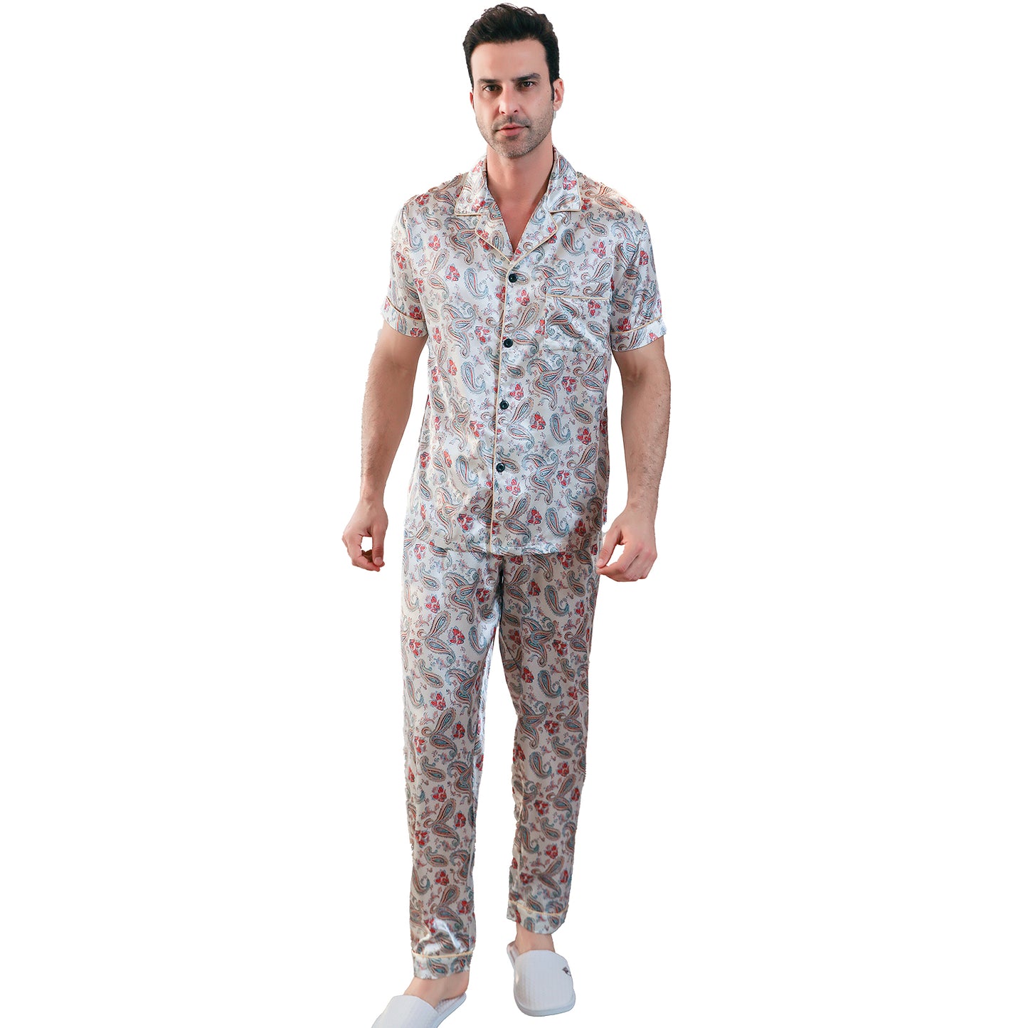 Men's Silk Pajama Set 3 Pieces Loungewear-KJ6052-M