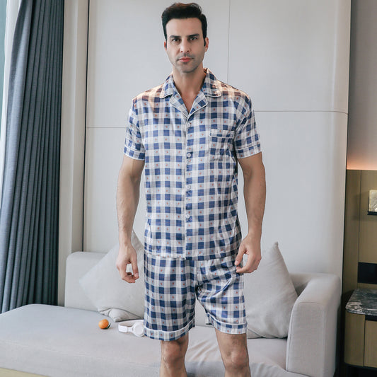 Mens Silky Pajamas Set Short Top & short pants Nightwear-KJ4007-M