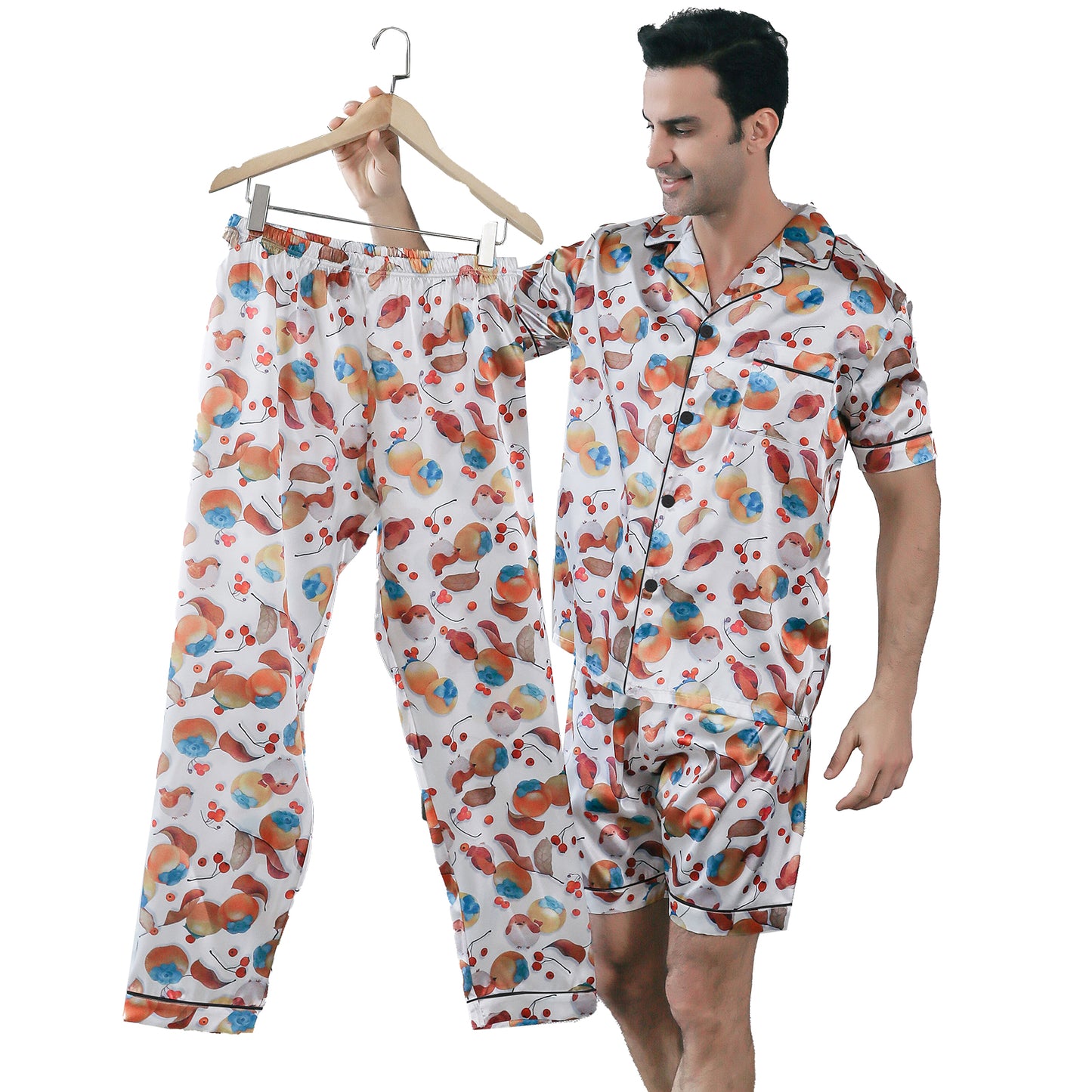 Men's Satin Pajama Set 3 Pieces Classic Sleepwear-KJ6018-M