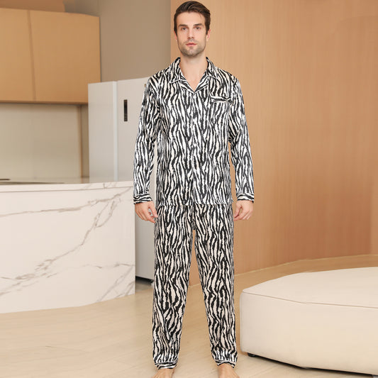 Men Satin Pajamas Set Long Sleeve & Long Pants Sleepwear with Pockets-KJ2033-M