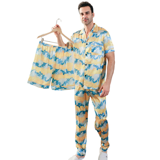 Men's Silk Pajama Set 3 Pieces Loungewear-KJ6047-M