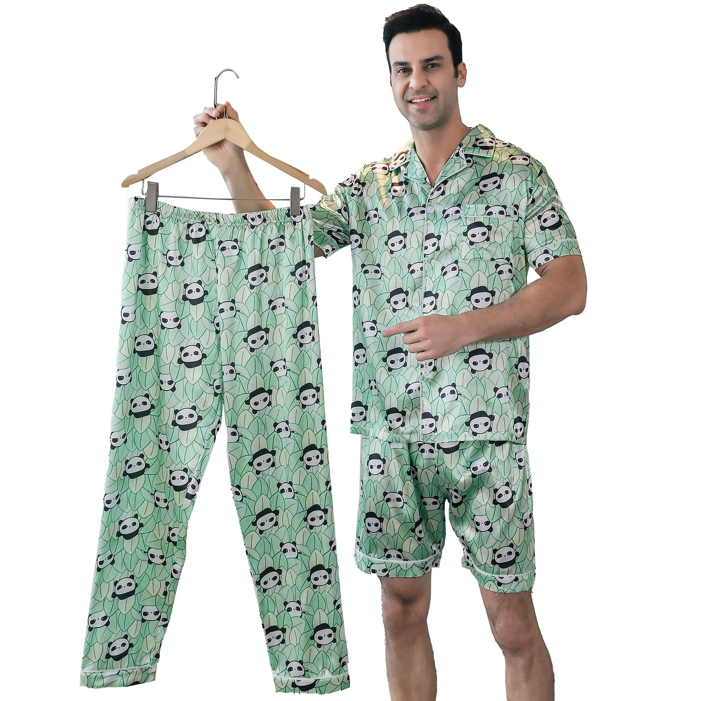 Men's Satin Pajama Set 3 Pieces Classic Sleepwear-KJ6014-M