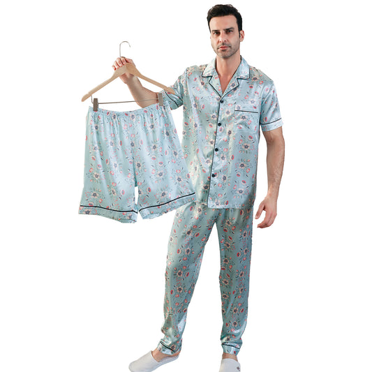 Men's Silk Pajama Set 3 Pieces Loungewear-KJ6049-M