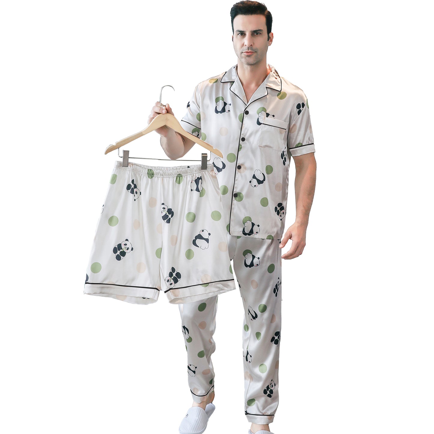 Men's Satin Pajama Set 3 Pieces Classic Sleepwear-KJ6011-M