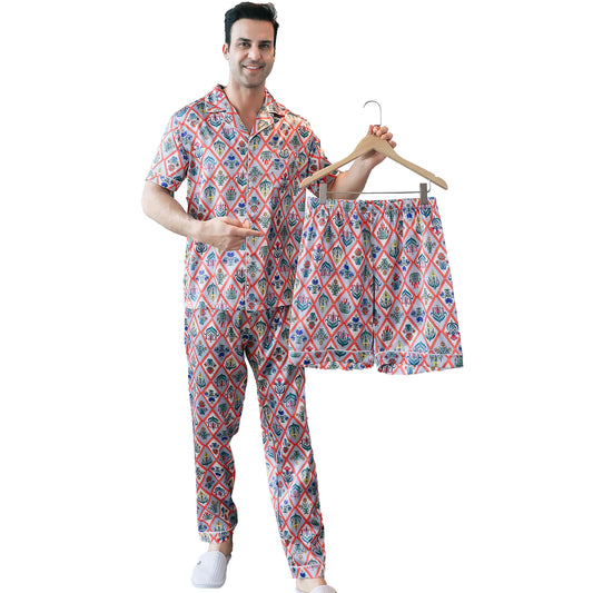 Men's Satin Pajama Set 3 Pieces Classic Sleepwear-KJ6015-M