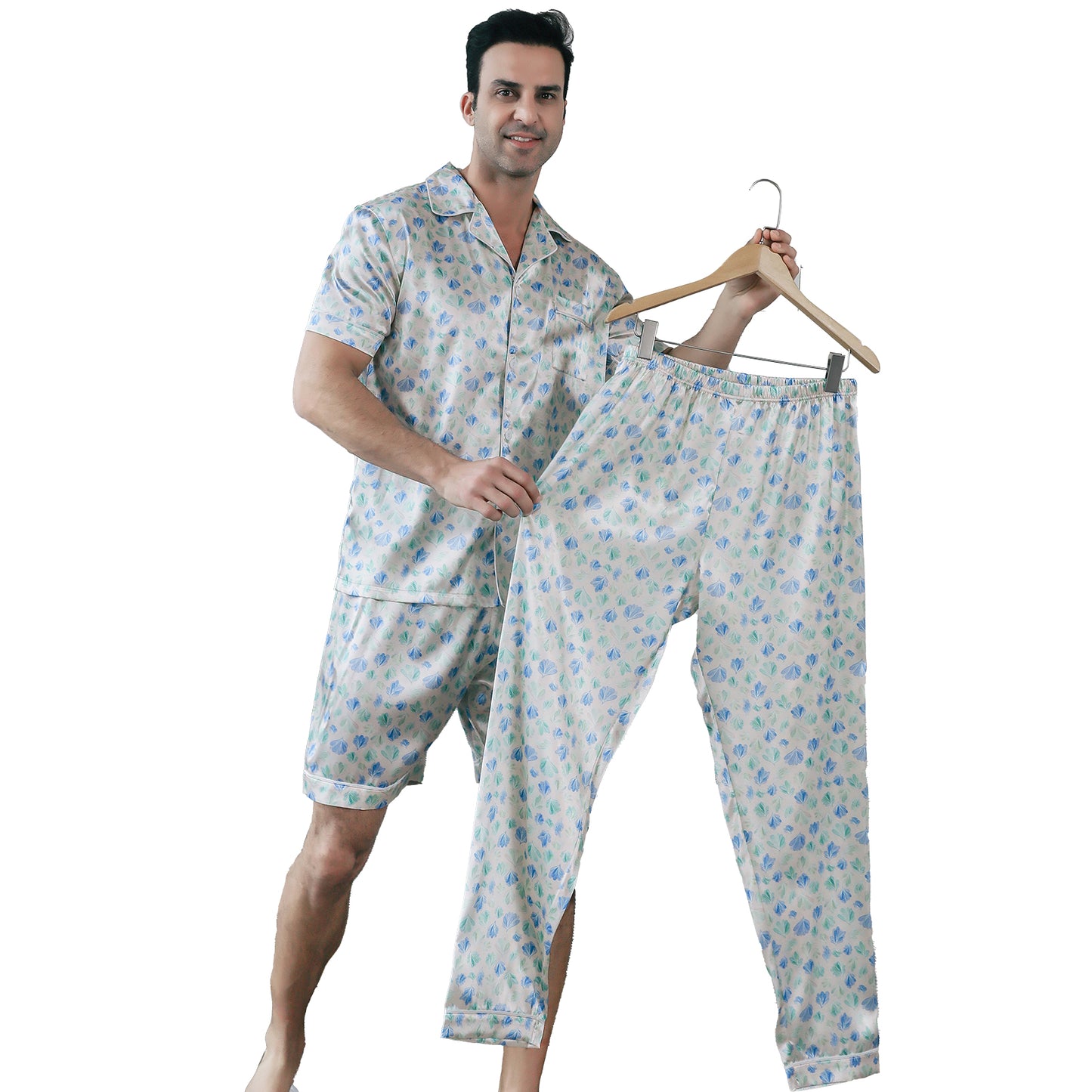 Men's Satin Pajama Set 3 Pieces Classic Sleepwear-KJ6017-M