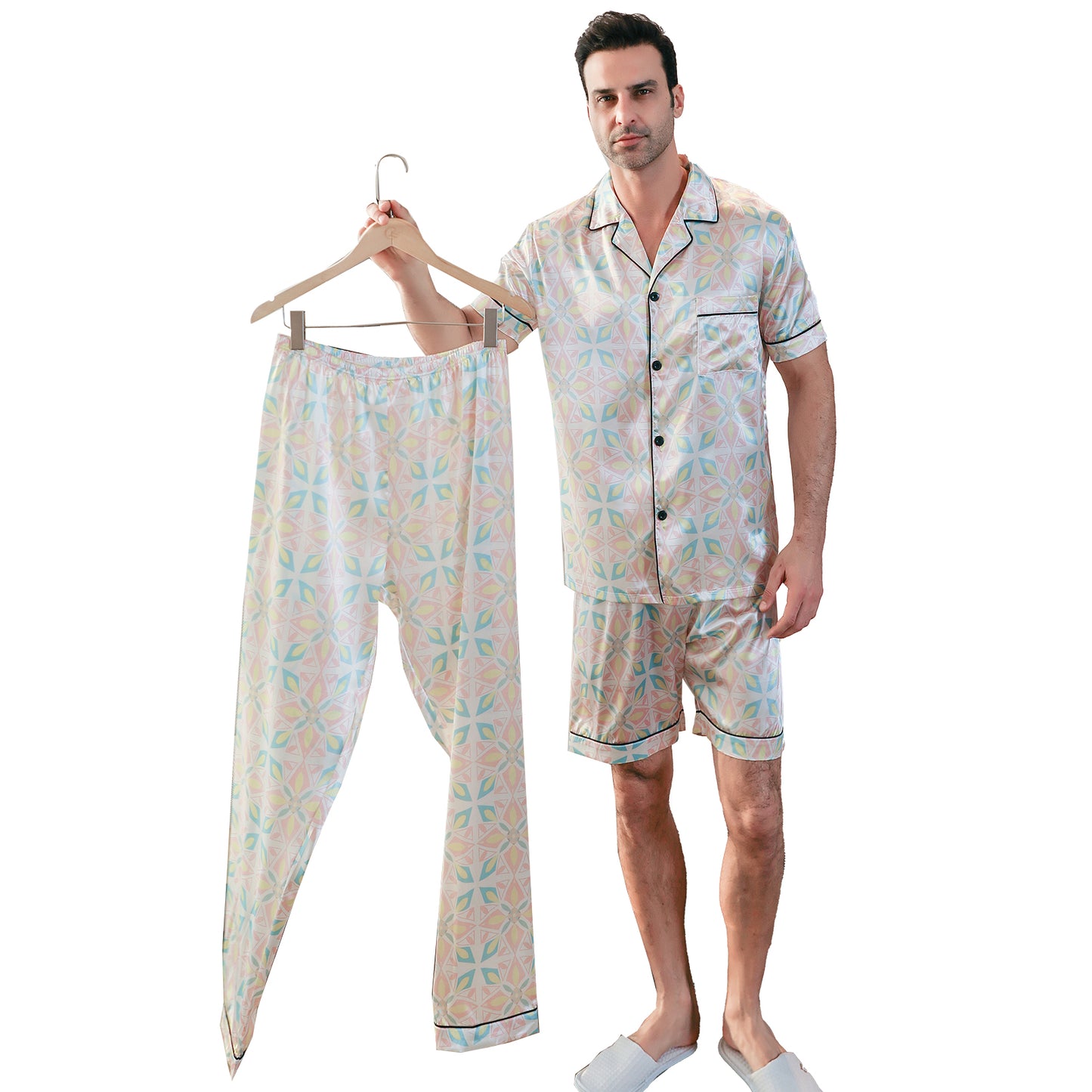 Men's Silk Pajama Set 3 Pieces Loungewear-KJ6050-M