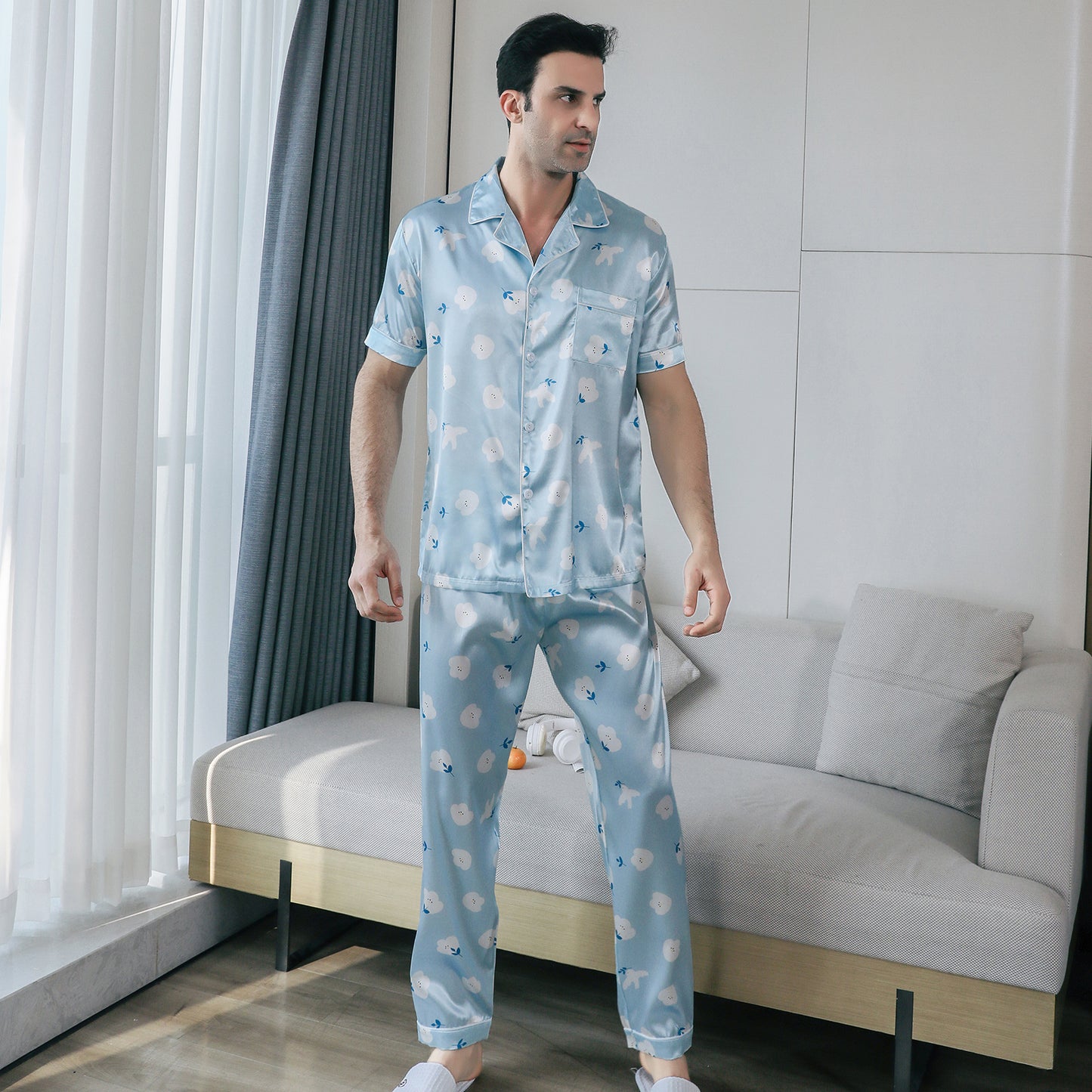 Mens Pajama Set 3 Pieces multicolor Loungewear-KJ6023-M