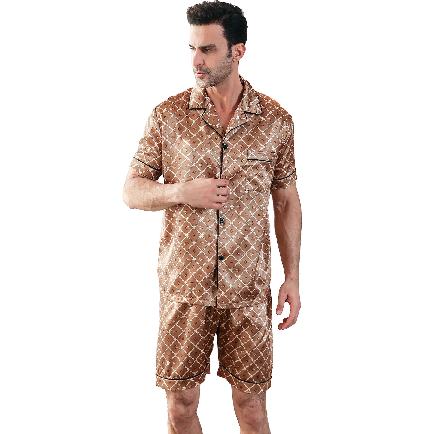 Men's Silk Pajama Set 3 Pieces Loungewear-KJ6046-M