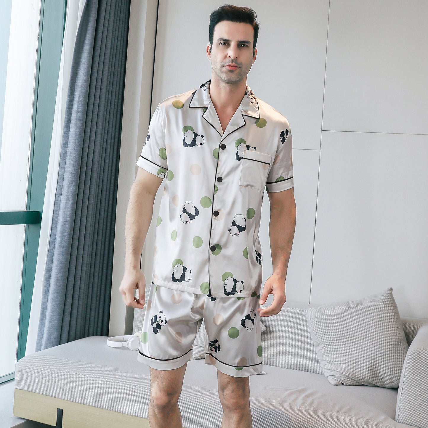 Men's Satin Pajama Set 3 Pieces Classic Sleepwear-KJ6011-M