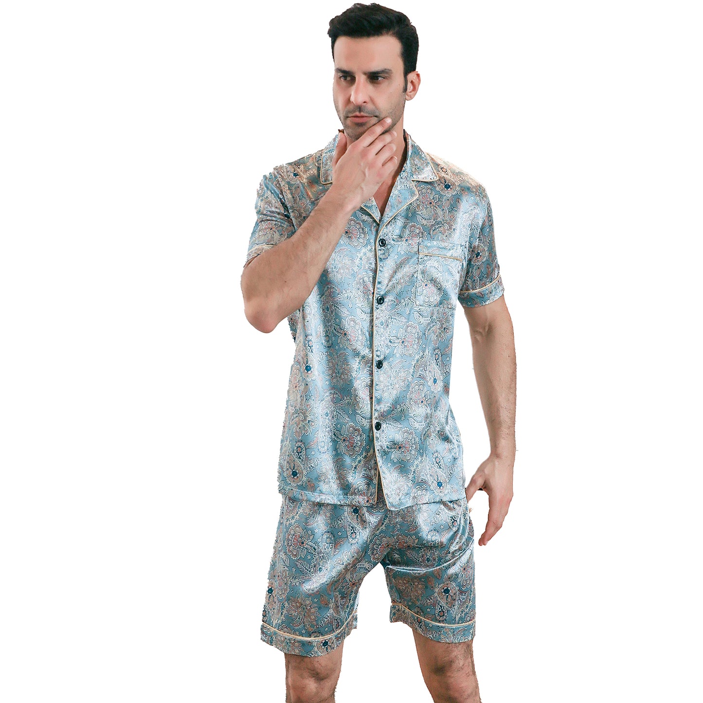 Men's Silk Pajama Set 3 Pieces Loungewear-KJ6054-M