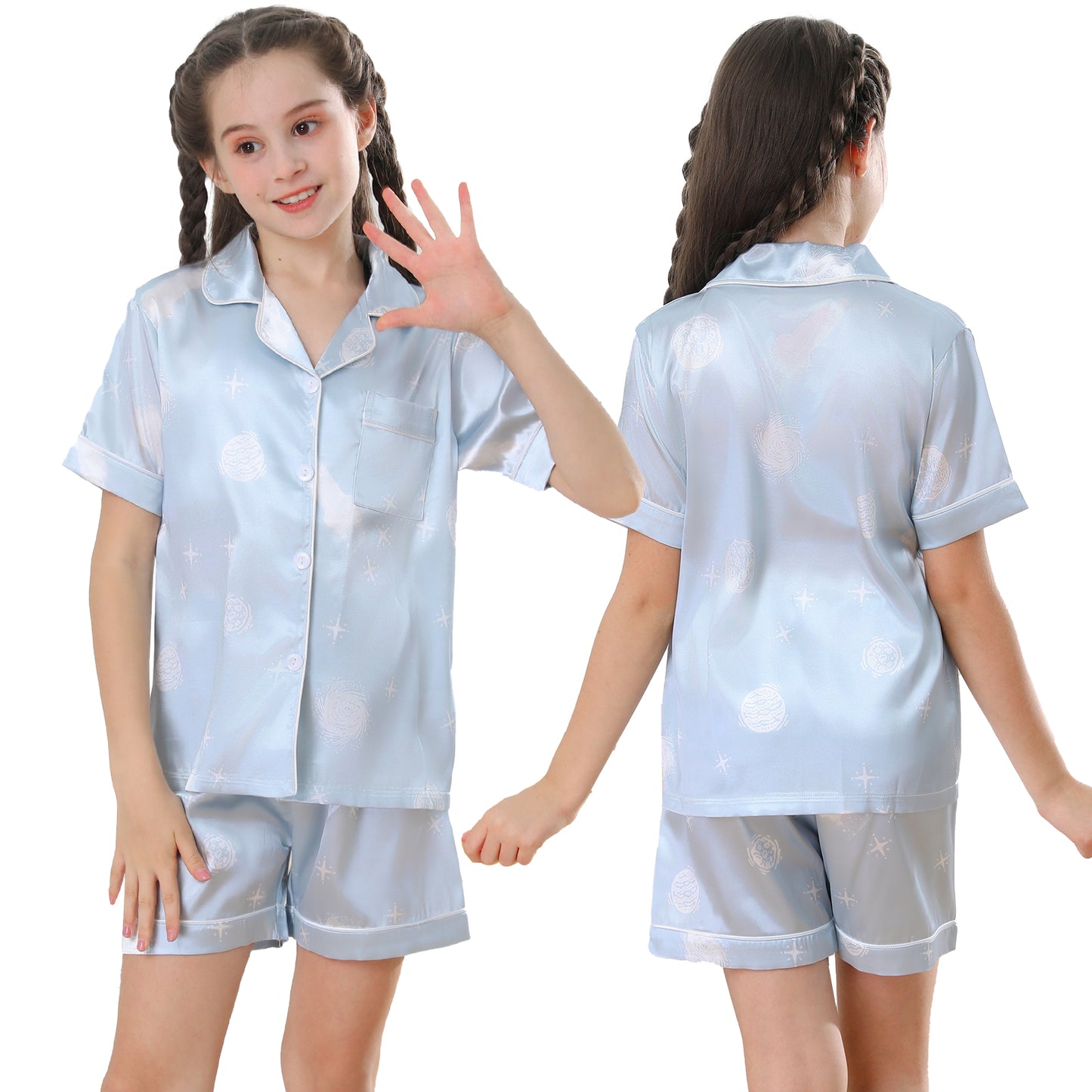 Girl's  Silk Pajama Set Short Top & Short pants  Loungewear-KJ428T-130