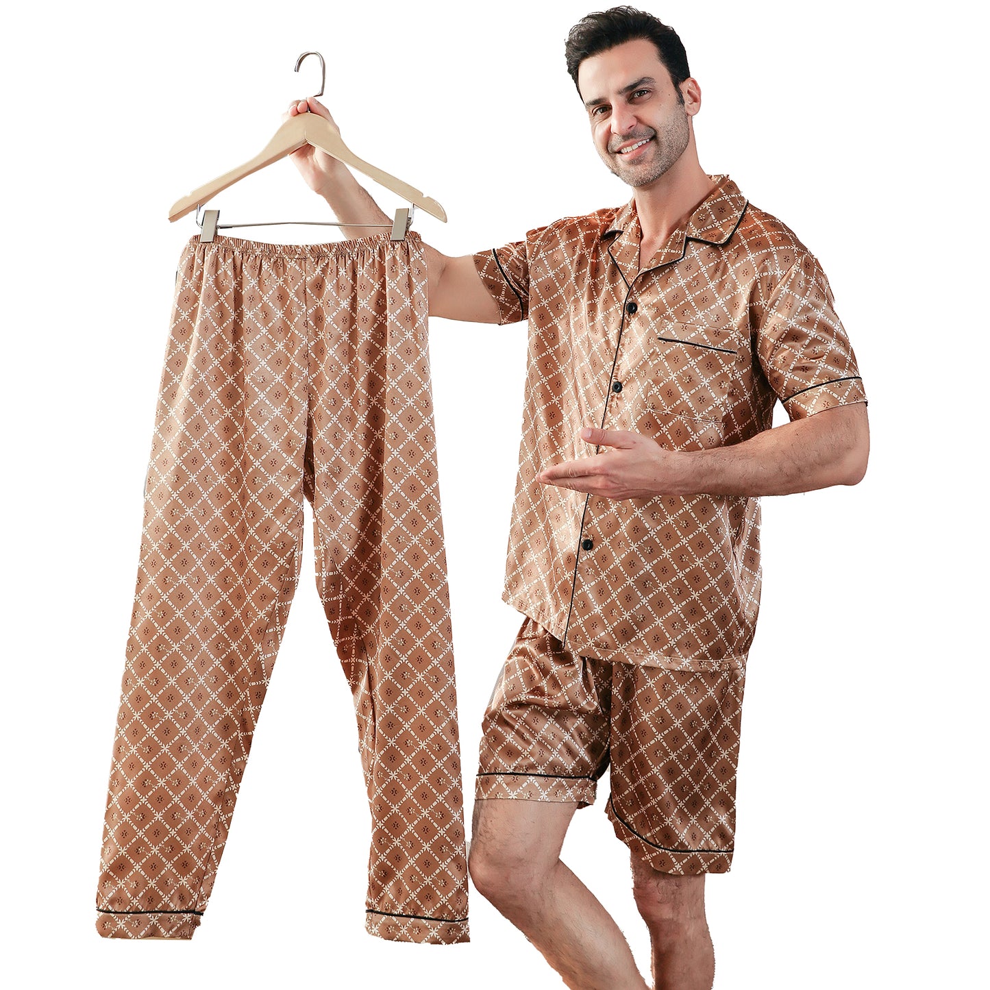 Men's Silk Pajama Set 3 Pieces Loungewear-KJ6046-M