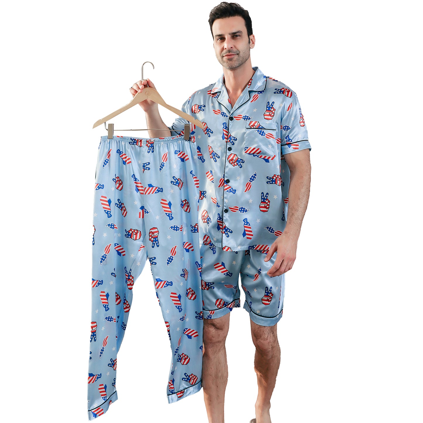 Men's Silk Pajama Set 3 Pieces Loungewear-KJ6048-M