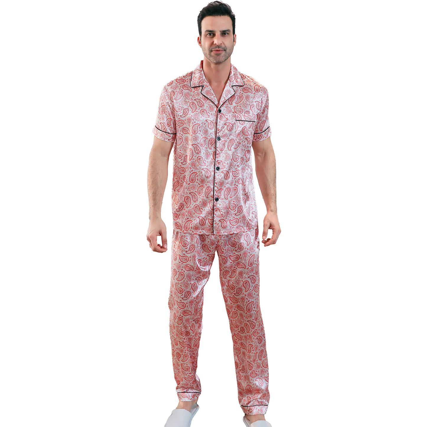 Men's Silk Pajama Set 3 Pieces Loungewear-KJ6053-M