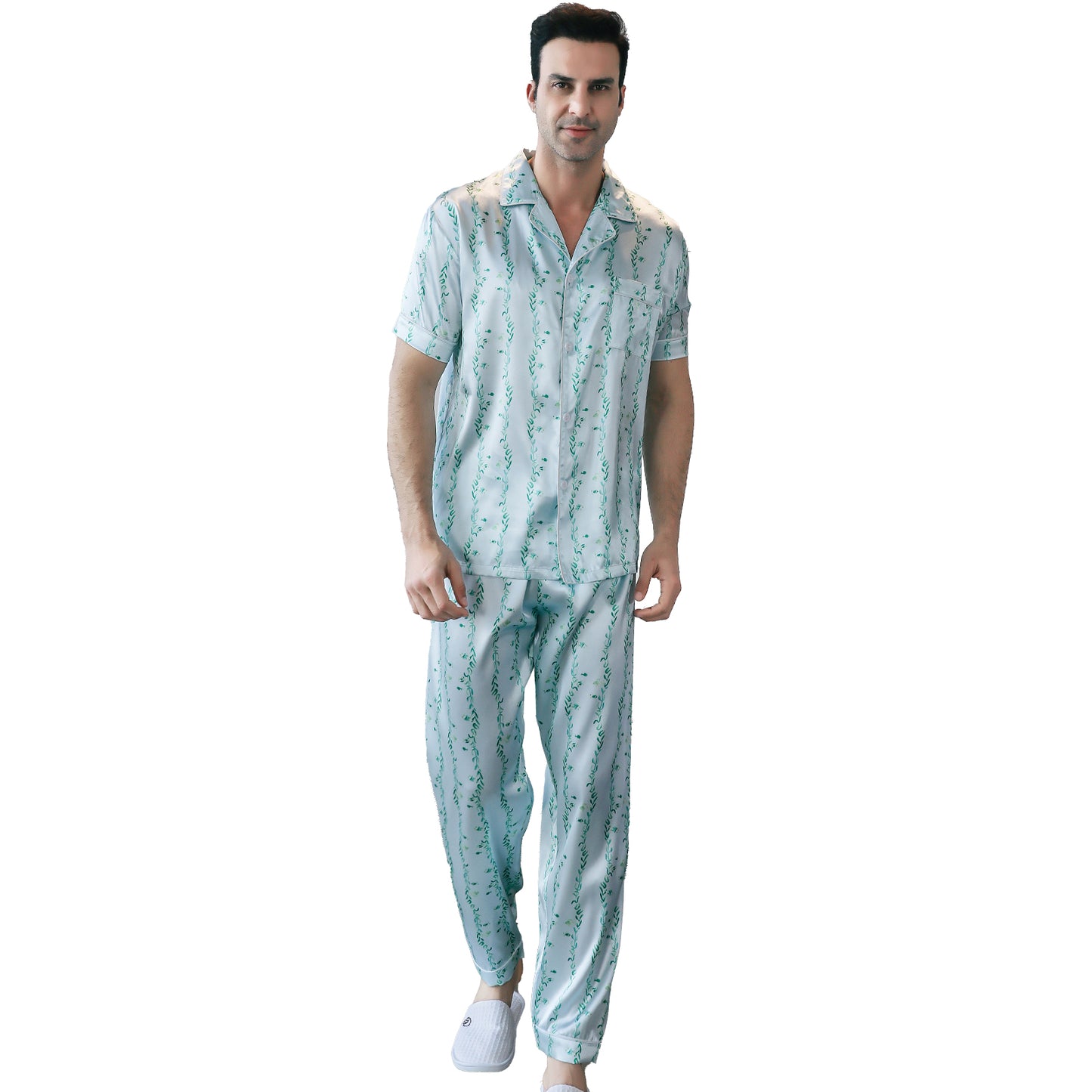 Men's Satin Pajama Set 3 Pieces Classic Sleepwear-KJ6012-M