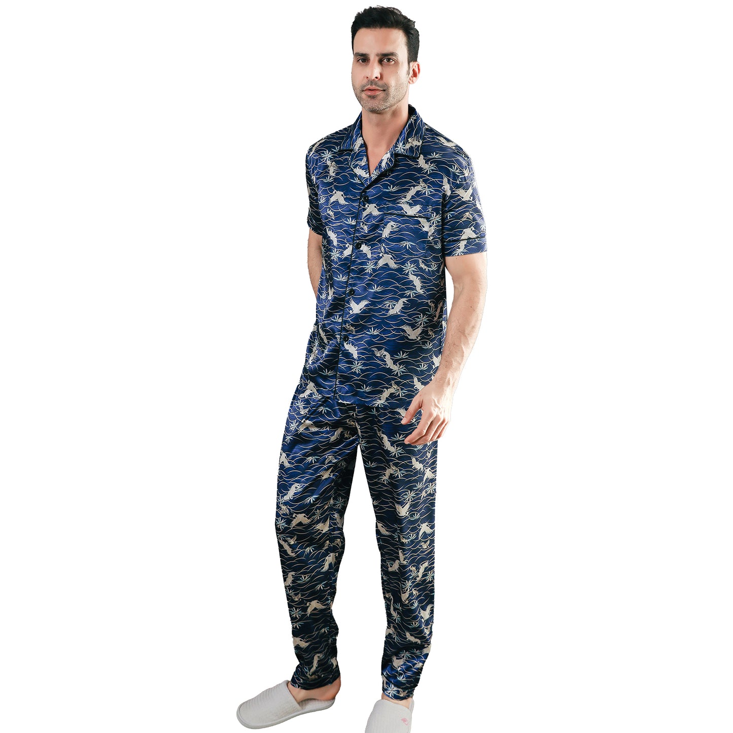 Men's Silk Pajama Set 3 Pieces Loungewear-KJ6045-M