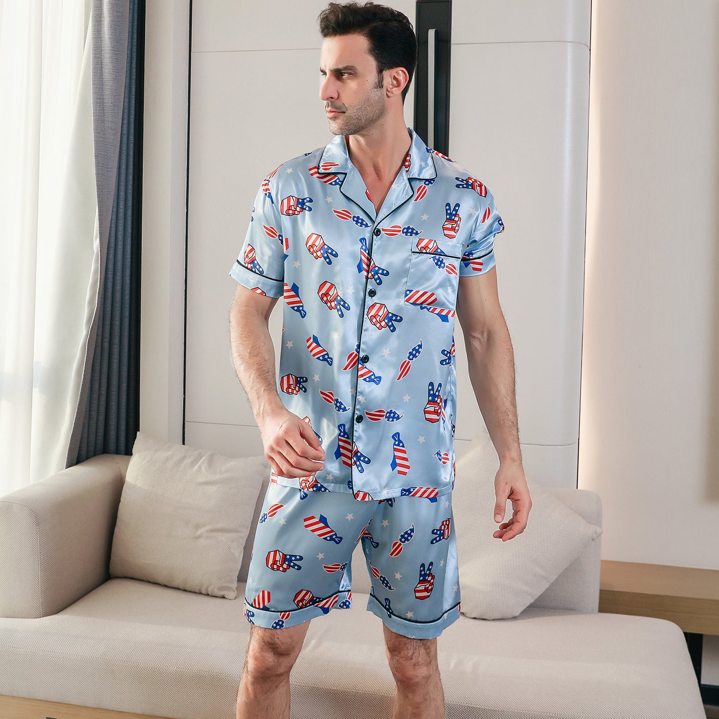 Men's Silk Pajama Set 3 Pieces Loungewear-KJ6048-M