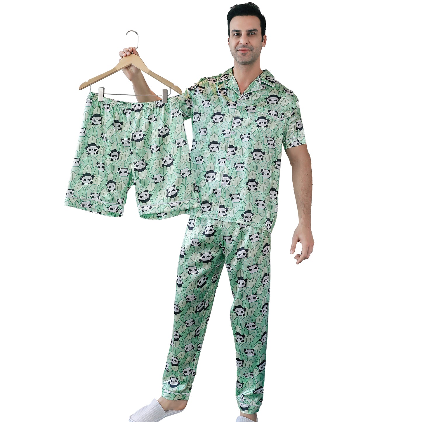 Men's Satin Pajama Set 3 Pieces Classic Sleepwear-KJ6014-M