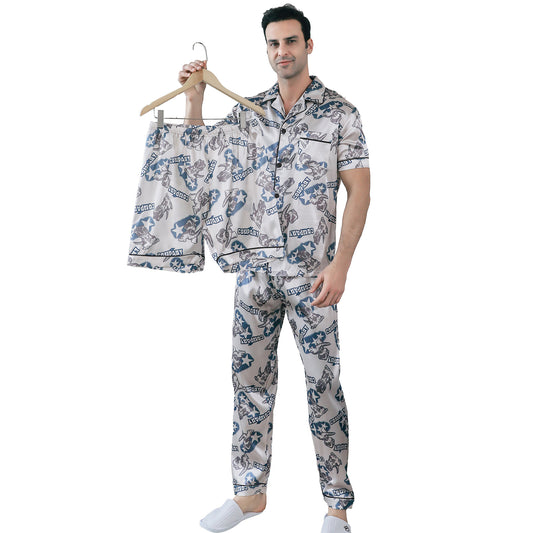 Men's Satin Pajama Set 3 Pieces Classic Sleepwear-KJ6020-M