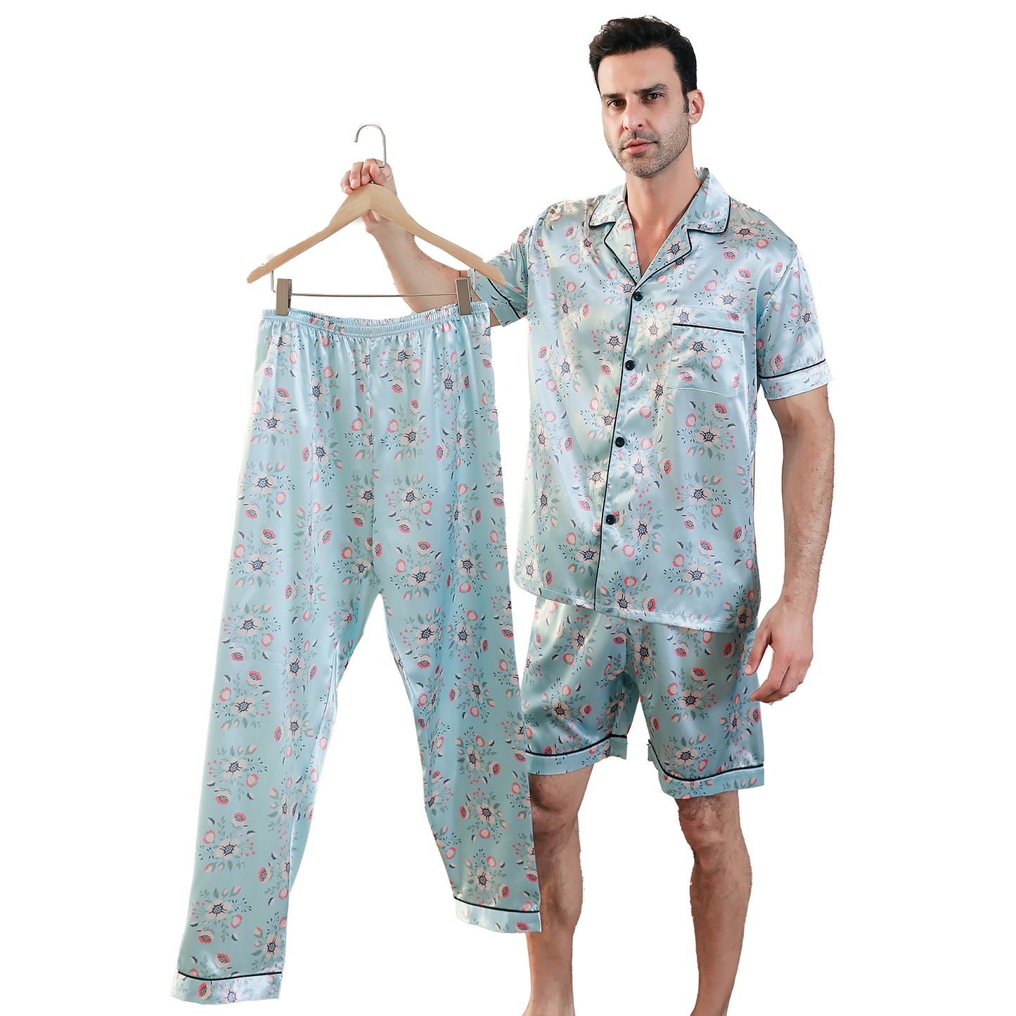 Men's Silk Pajama Set 3 Pieces Loungewear-KJ6049-M