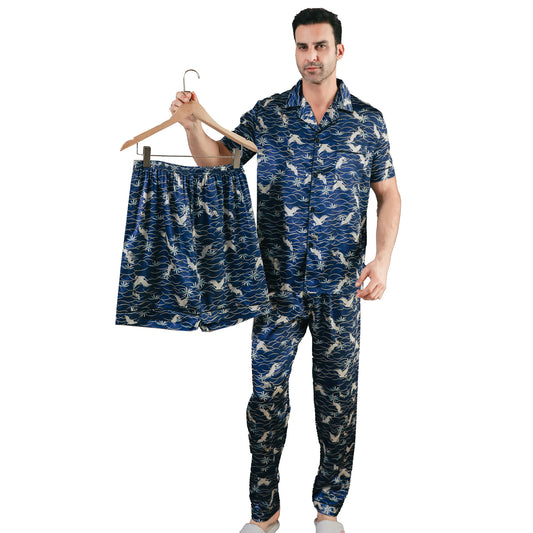 Men's Silk Pajama Set 3 Pieces Loungewear-KJ6045-M