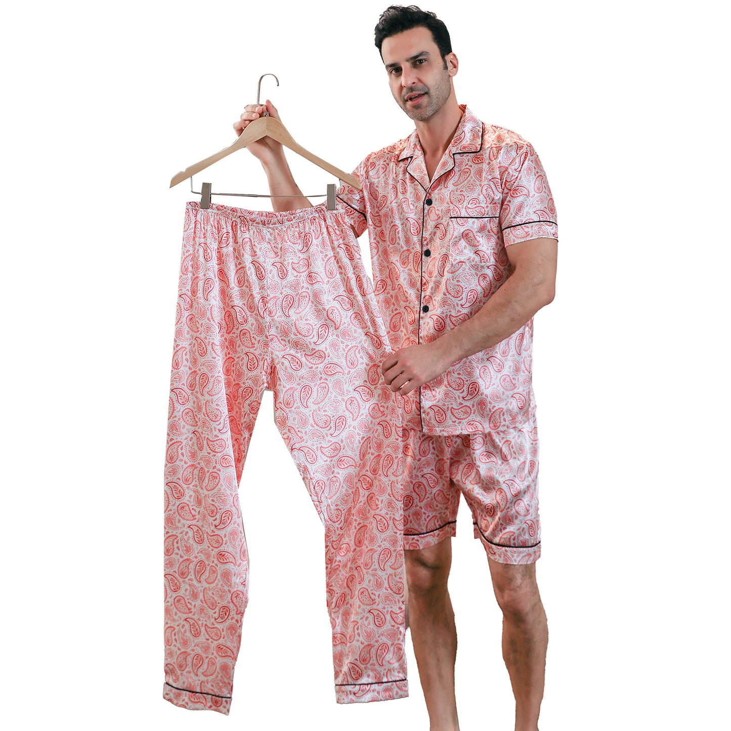 Men's Silk Pajama Set 3 Pieces Loungewear-KJ6053-M