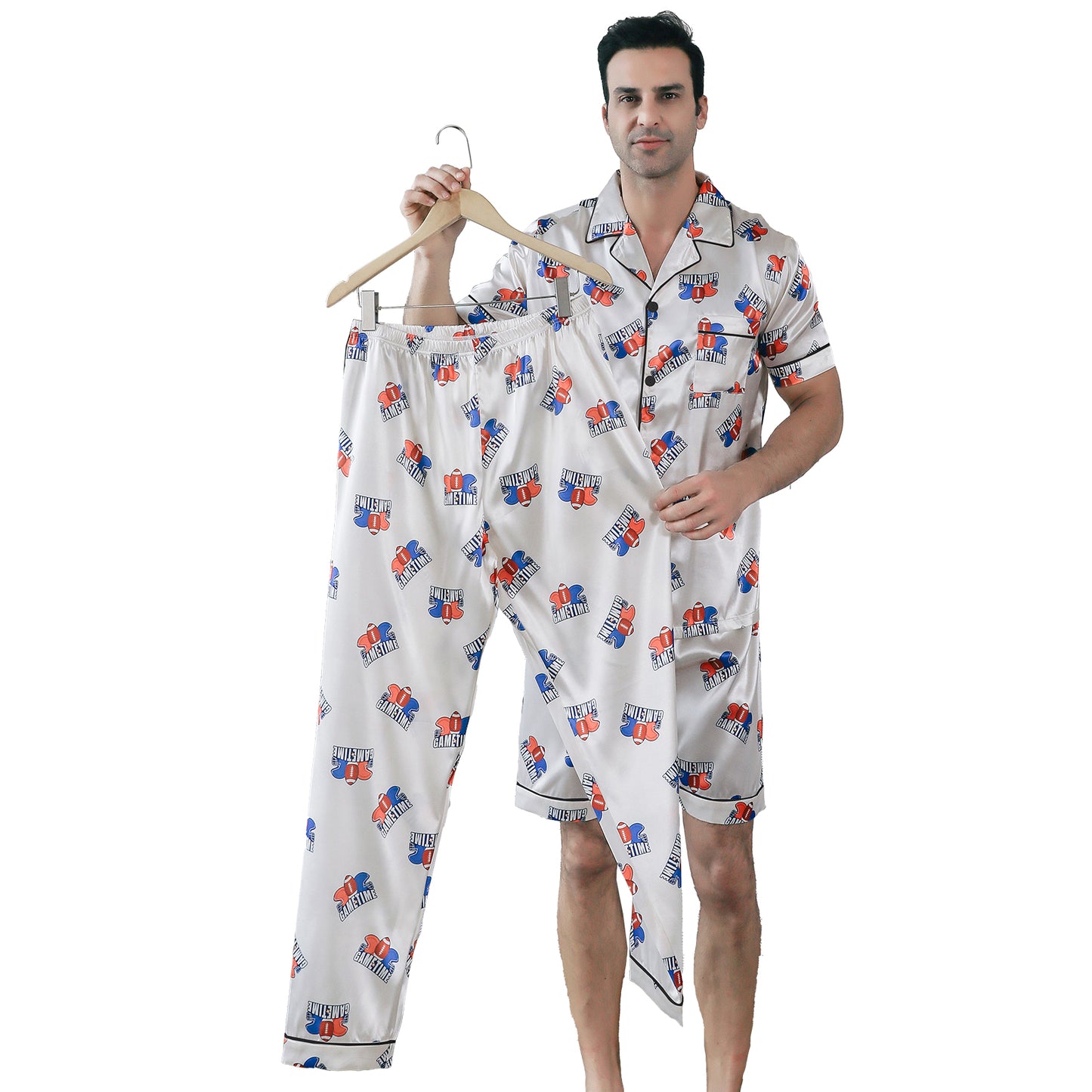 Men's Satin Pajama Set 3 Pieces Classic Sleepwear-KJ6019-M